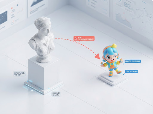 Category divergence illustration showing fine art statue vs vinyl toy figure